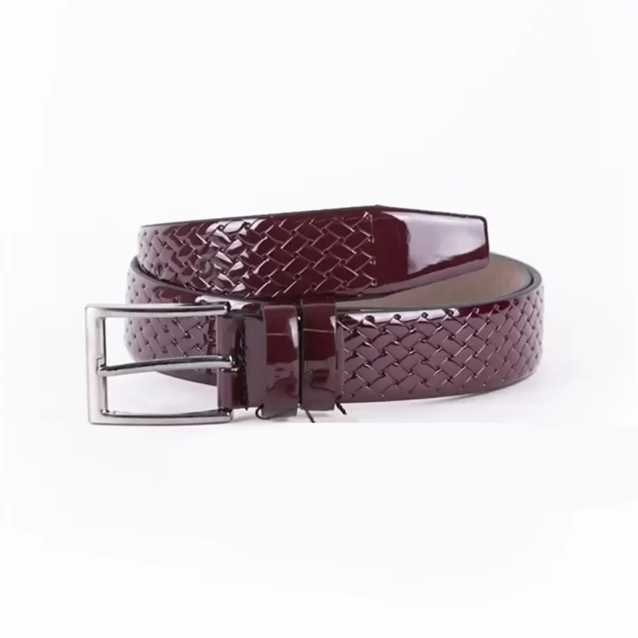 Burgundy Patent Mens Vegan Leather Belt Dress TYC00123197994 2