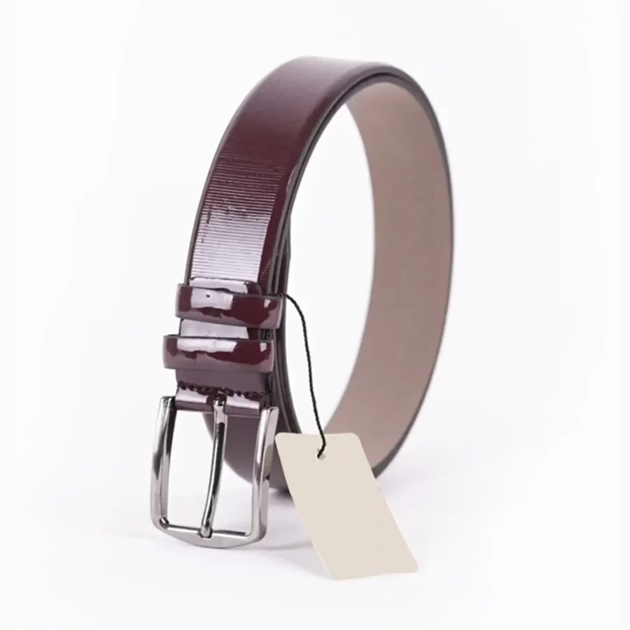 Burgundy Patent Mens Vegan Leather Belt Dress TYC00123207445 3