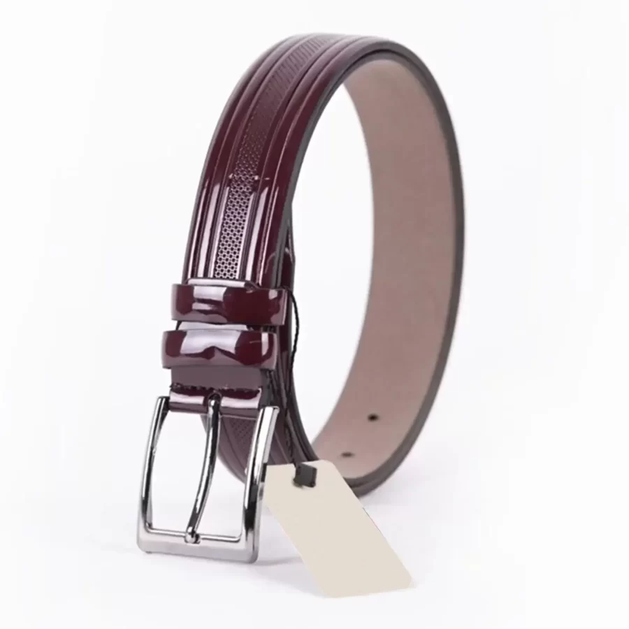 Burgundy Patent Mens Vegan Leather Belt Dress TYC00130508706 3