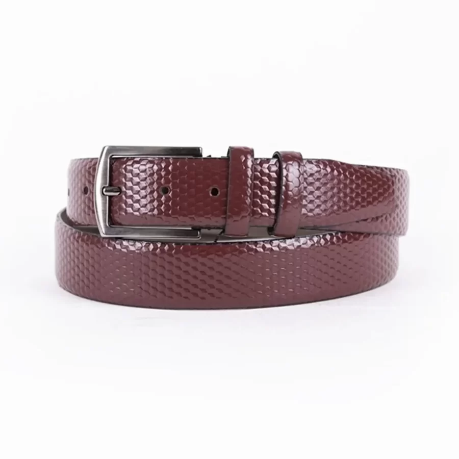 Burgundy Patent Mens Vegan Leather Belt Octagon Embossed Dress ST00812 1