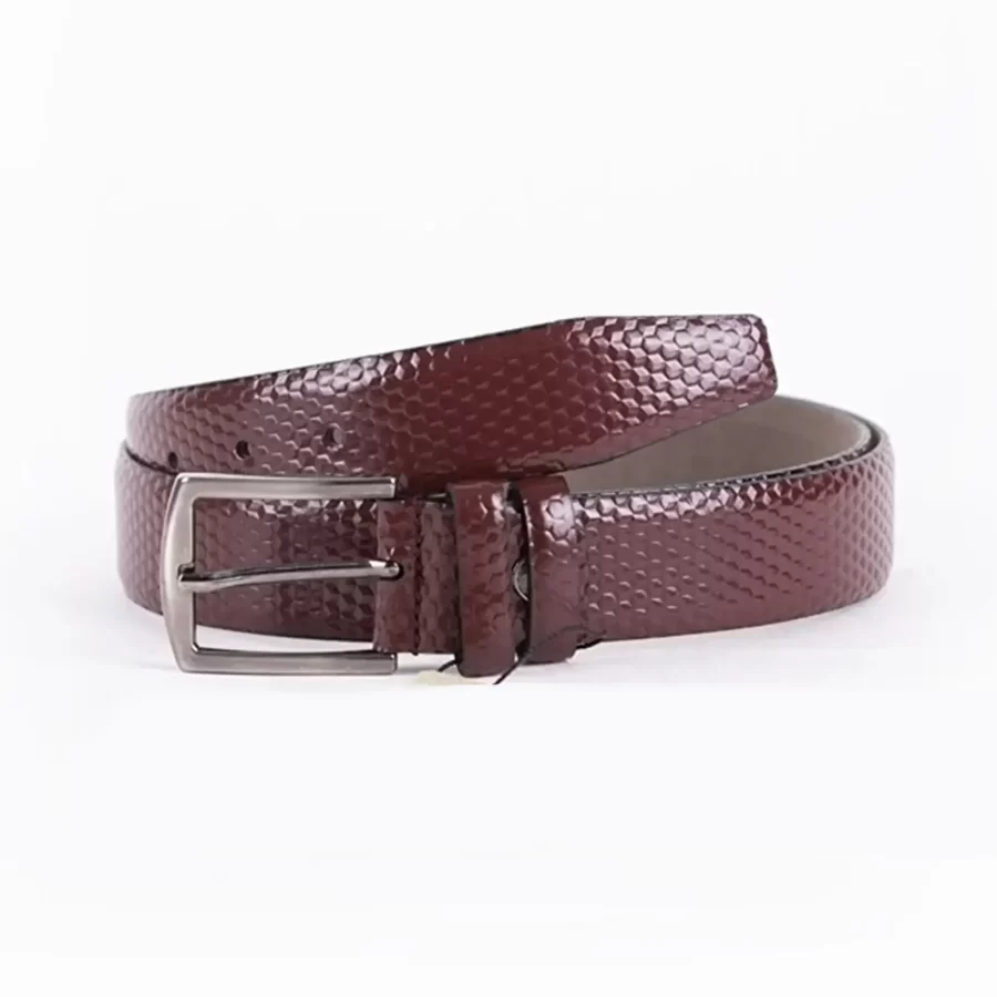 Burgundy Patent Mens Vegan Leather Belt Octagon Embossed Dress ST00812 2