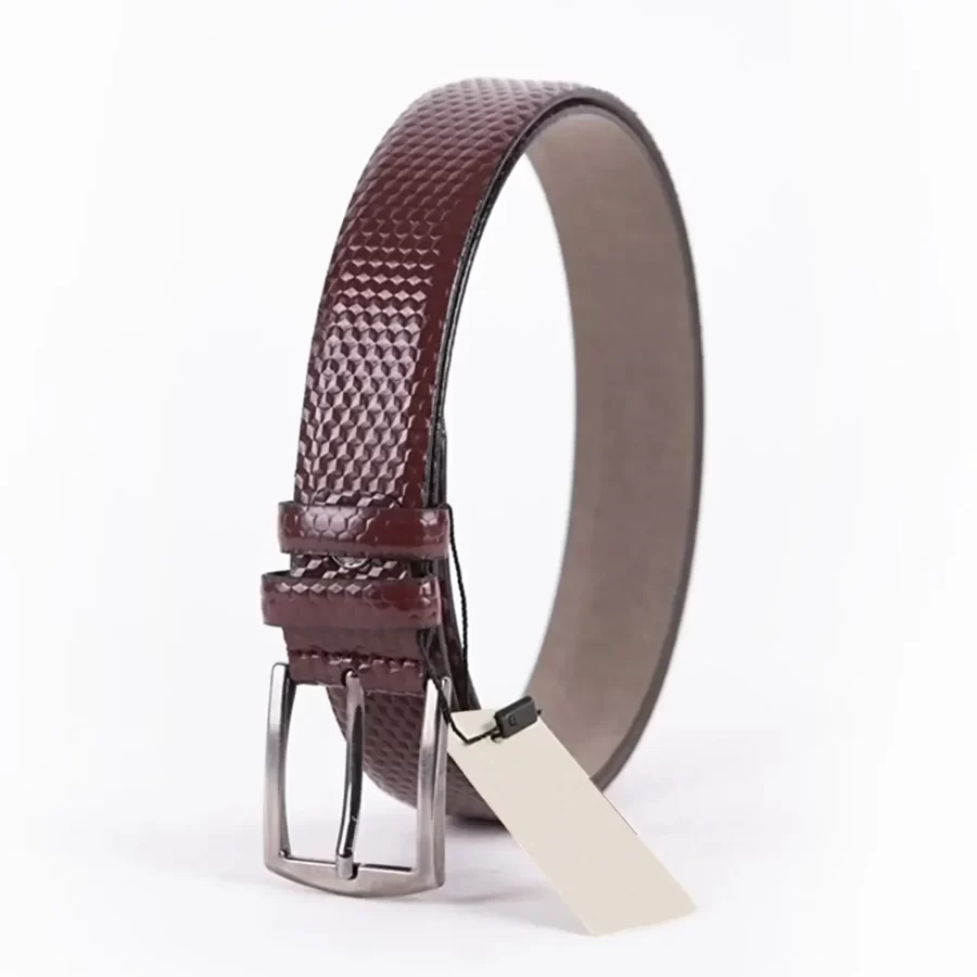 Burgundy Patent Mens Vegan Leather Belt Octagon Embossed Dress ST00812 3