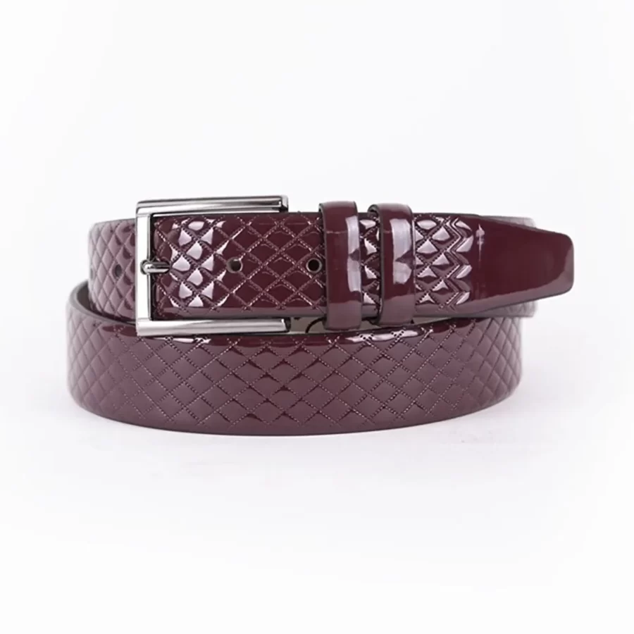 Burgundy Patent Mens Vegan Leather Belt Quilted Dress ST00880 1