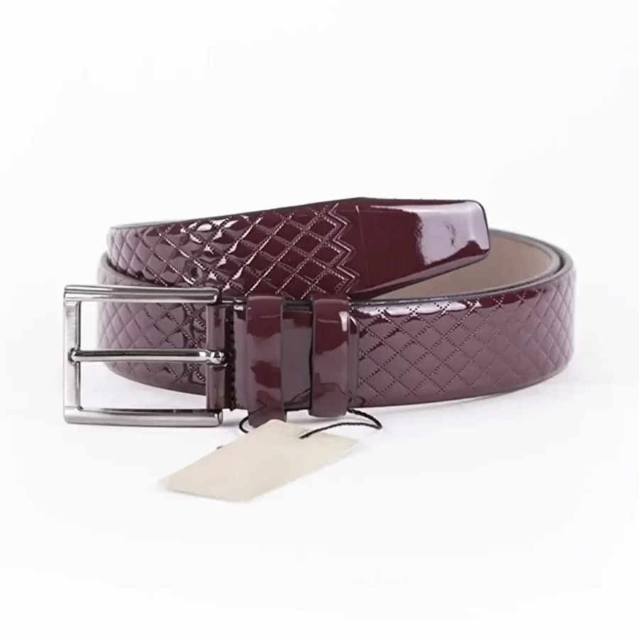 Burgundy Patent Mens Vegan Leather Belt Quilted Dress ST00880 2