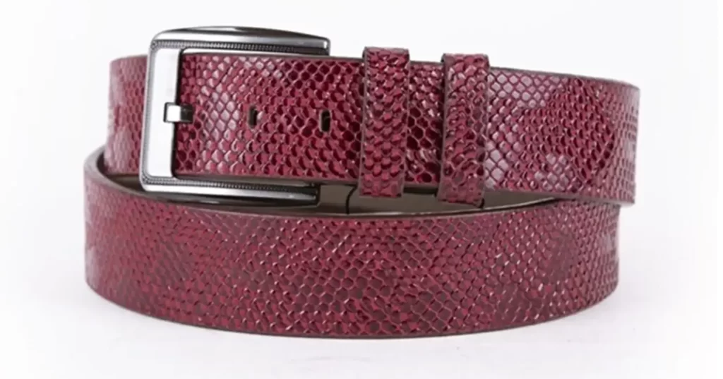 Burgundy Patent Mens Vegan Leather Belt Snake Emboss 4 5 cm 45SSD1266 1 1