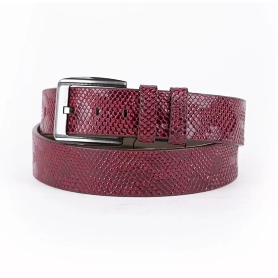 Burgundy Patent Mens Vegan Leather Belt Snake Emboss 4 5 cm 45SSD1266 1