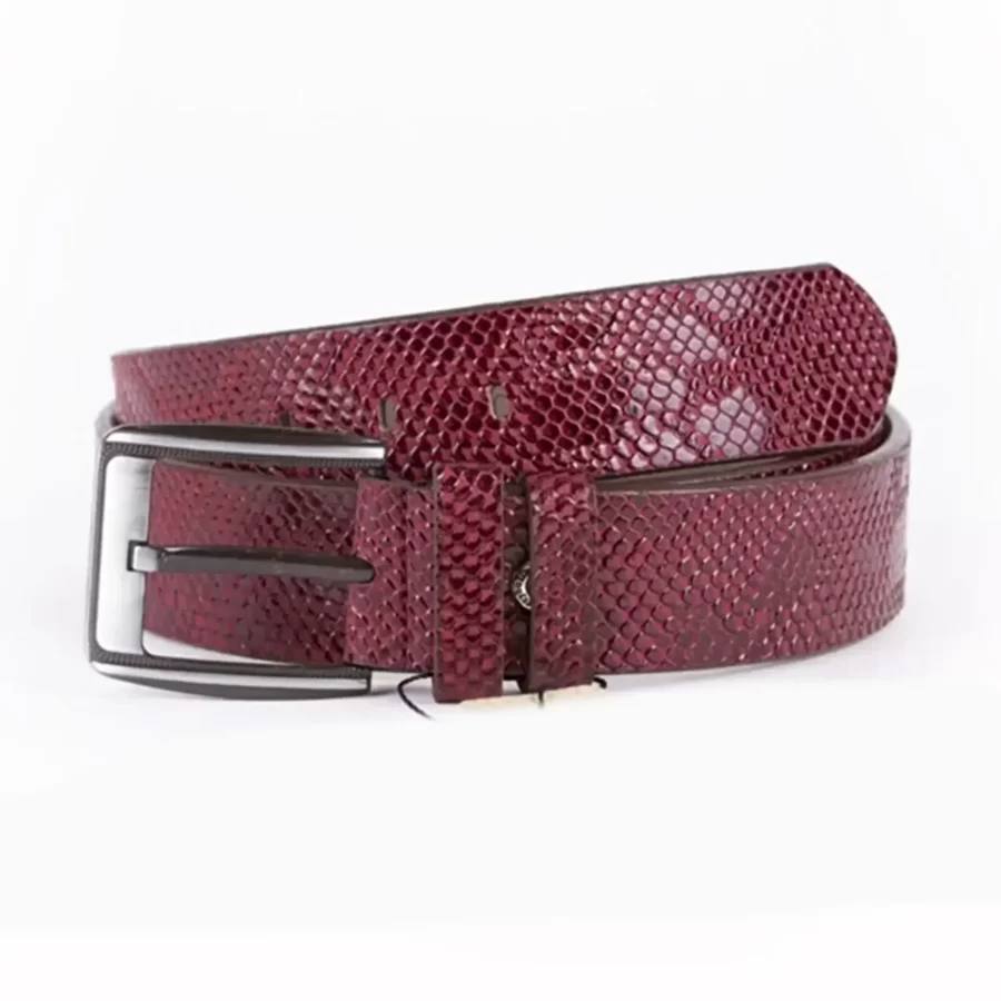 Burgundy Patent Mens Vegan Leather Belt Snake Emboss 4 5 cm 45SSD1266 2