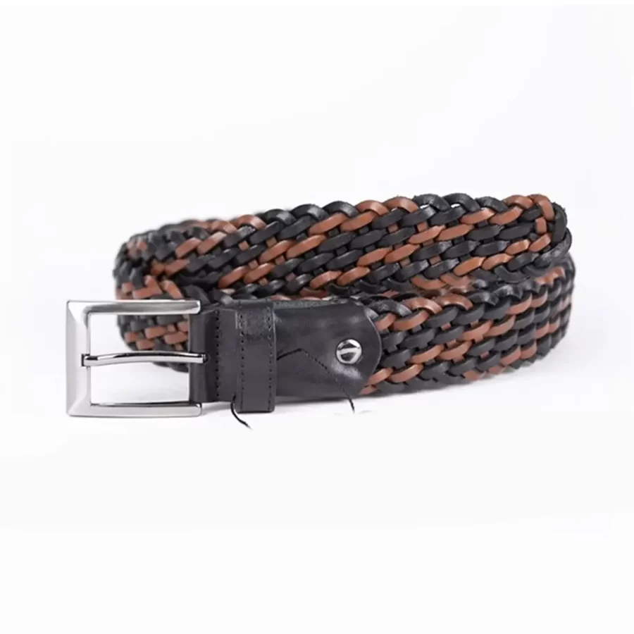 Cognac Black Mens Belt For Jeans Buffalo Braided Leather ST00806 1