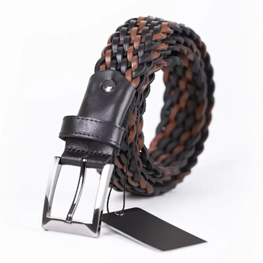 Cognac Black Mens Belt For Jeans Buffalo Braided Leather ST00806 3