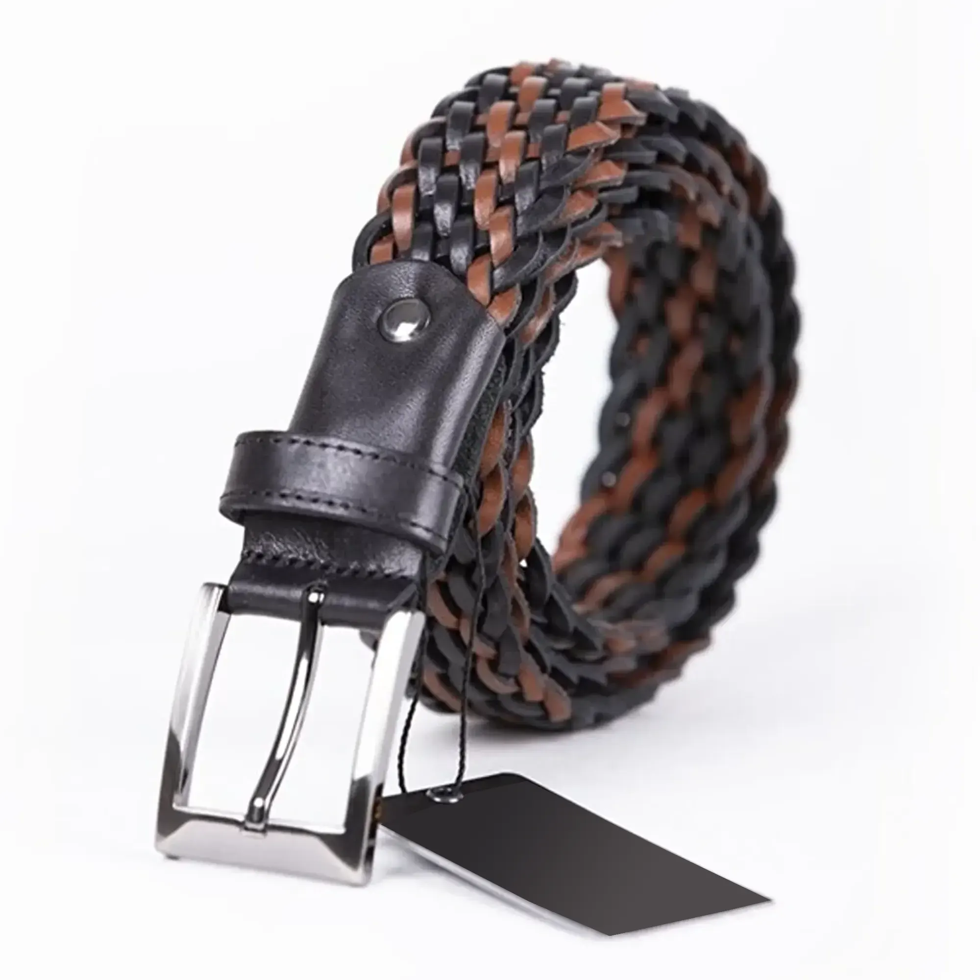 Braided buffalo leather belt