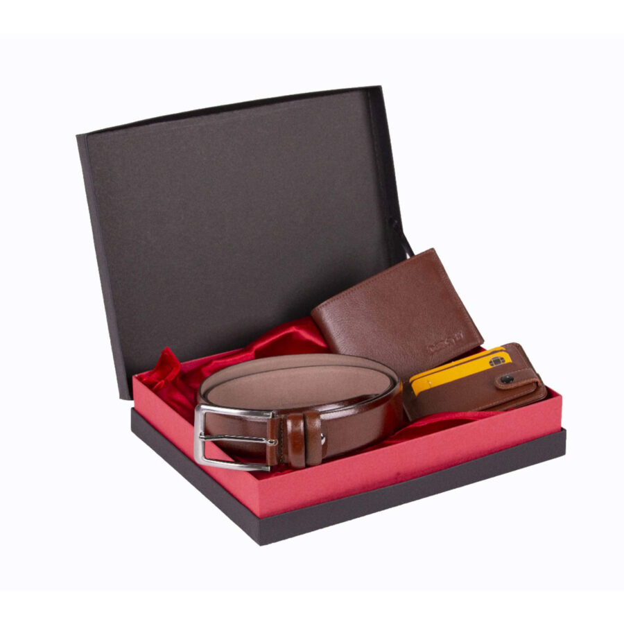 Cognac Brown Belt And 2 Wallet Gift Set 1