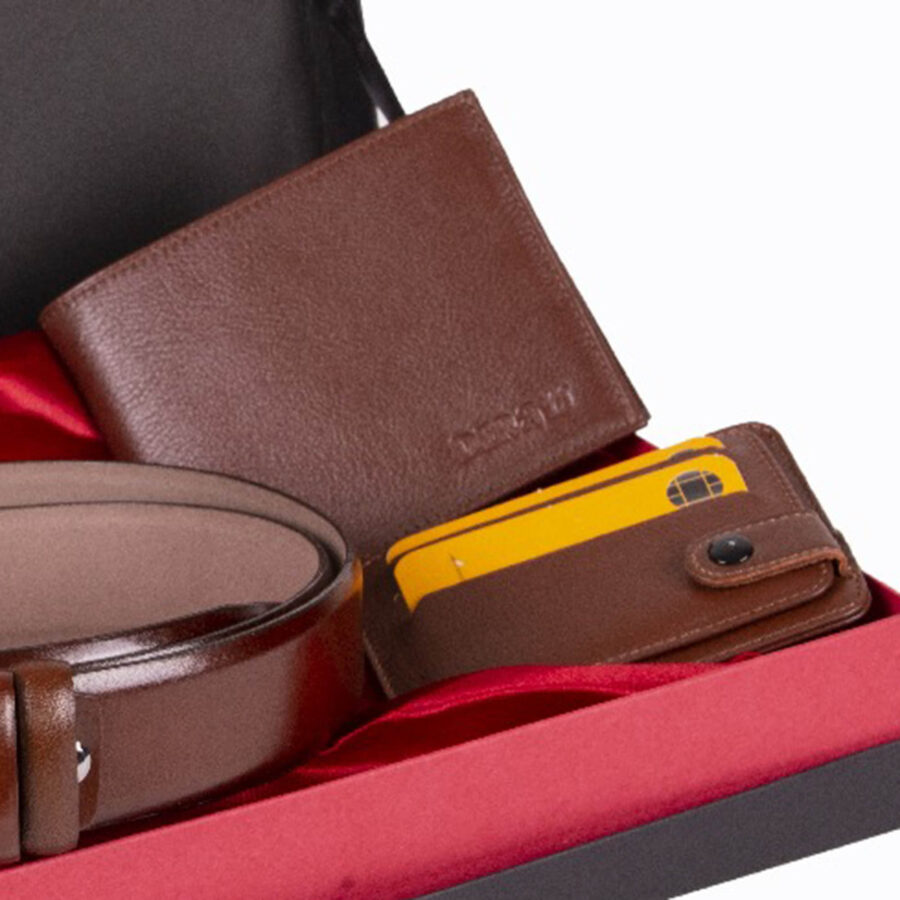 Cognac Brown Belt And 2 Wallet Gift Set 3