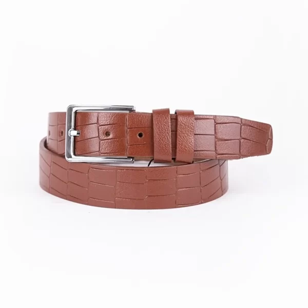 Cognac Mens Belt Dress Croco Embossed Leather ST01104 1