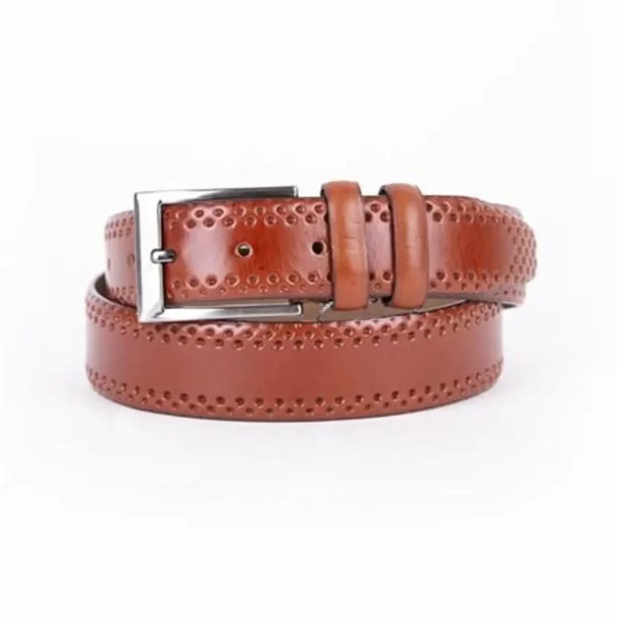 Buy Cognac Mens Belt Dress Dotted Calf Leather - LeatherBeltsOnline.com