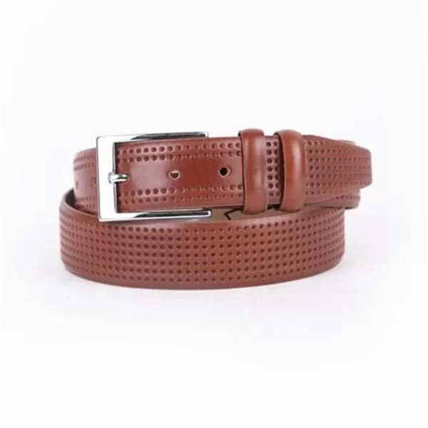 Cognac Mens Belt Dress Perforated Leather ST01441 1