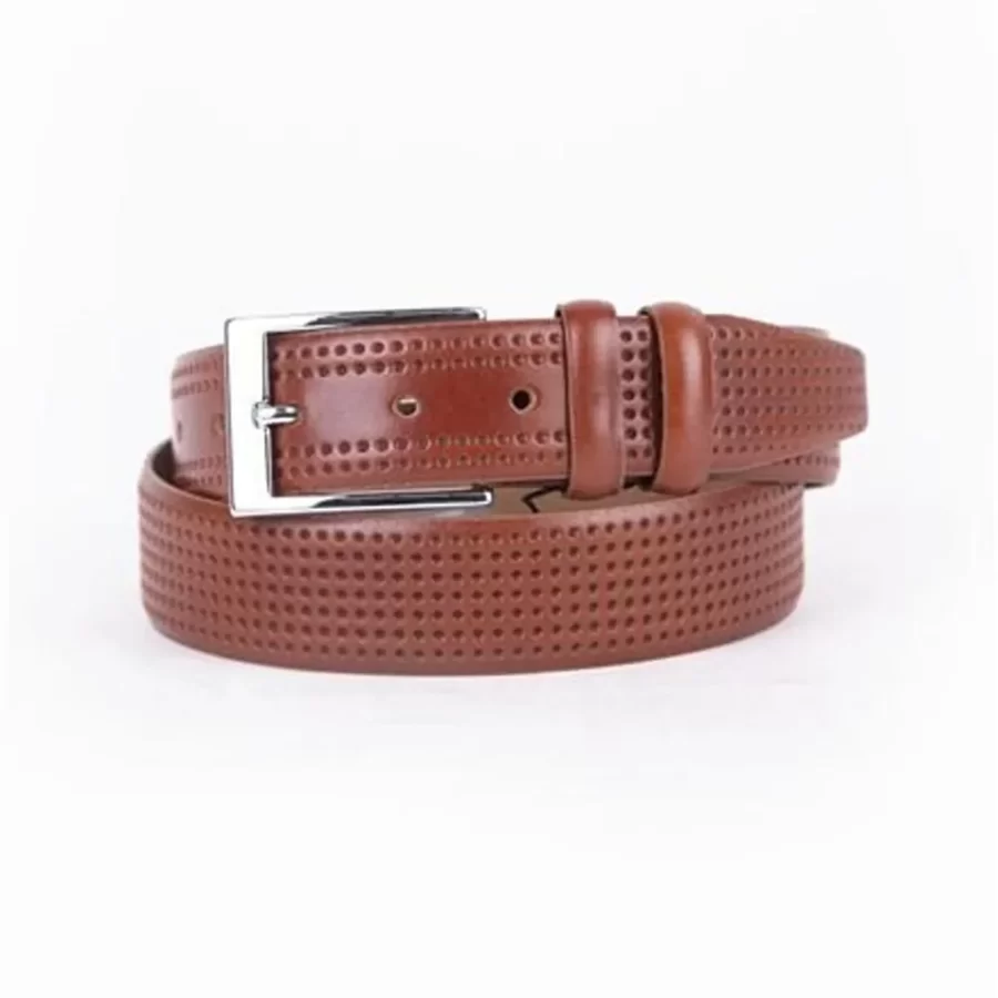 Cognac Mens Belt Dress Perforated Leather ST01441 1
