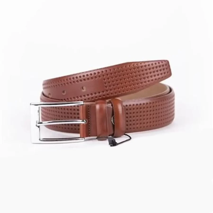 Cognac Mens Belt Dress Perforated Leather ST01441 2