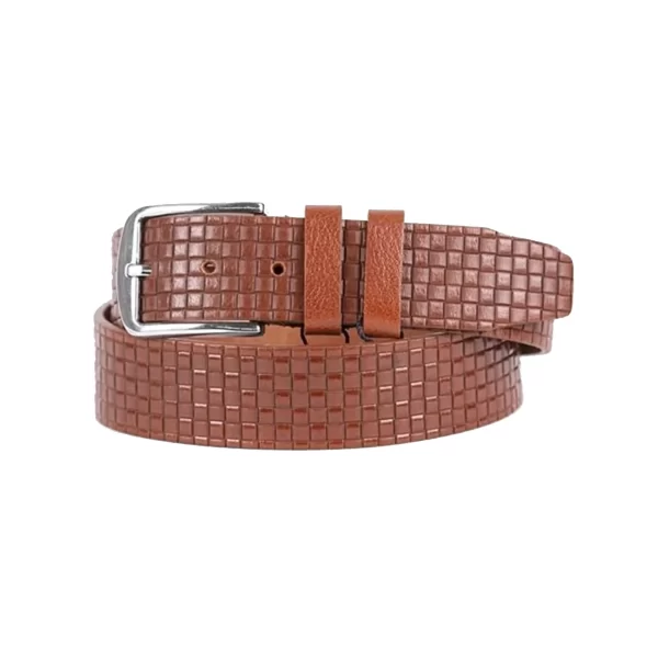 Cognac Mens Belt For Jeans Check Emboss Leather ST01385 1