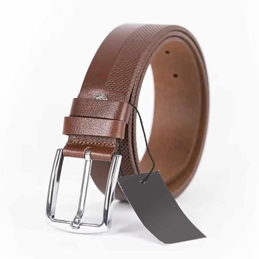 Cognac Mens Belt For Jeans Laser Cut Leather ST01332 3