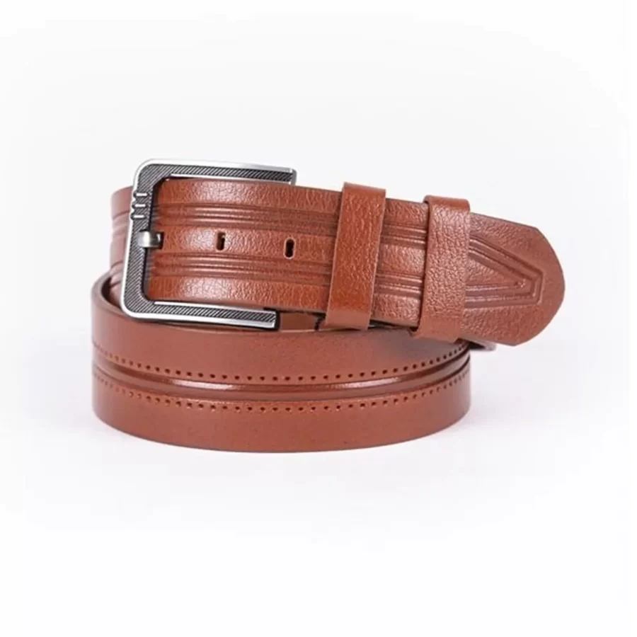 Cognac Mens Belt For Jeans Wide Grain Leather ST01286 1