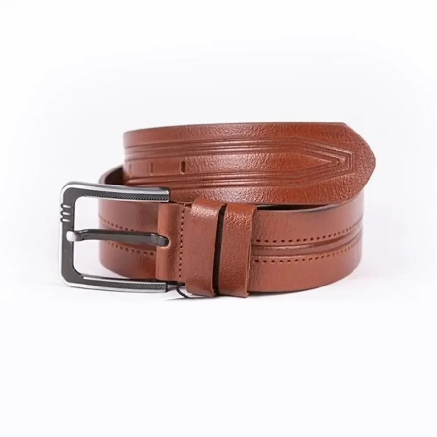 Cognac Mens Belt For Jeans Wide Grain Leather ST01286 2