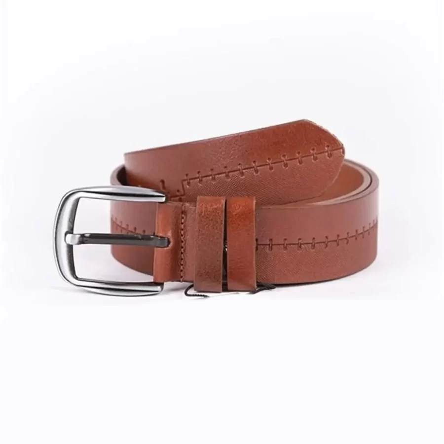 Cognac Mens Belt For Jeans Wide Grain Leather ST01290 2