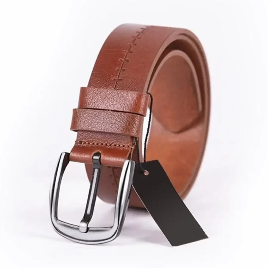 Cognac Mens Belt For Jeans Wide Grain Leather ST01290 3