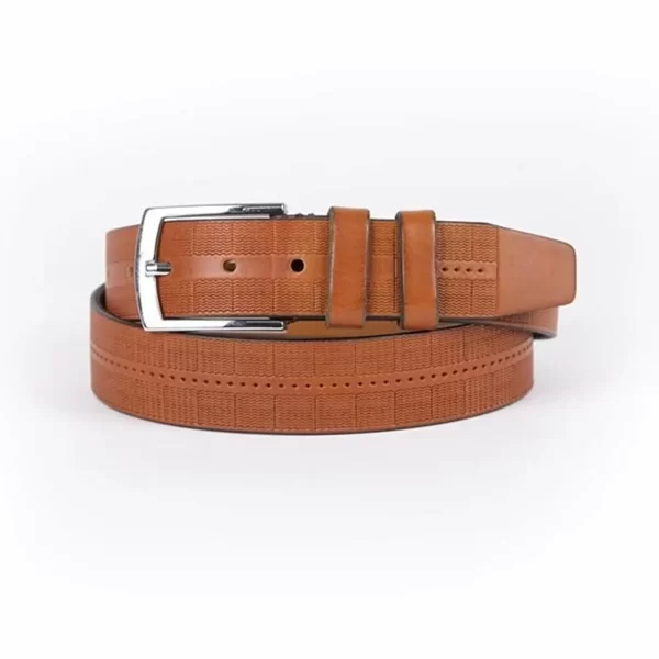 Cognac Mens Belt Jeans Laser Cut Leather ST01324 4