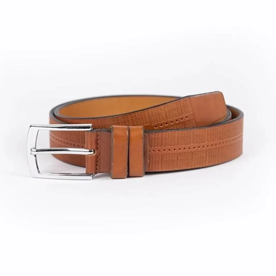 Cognac Mens Belt Jeans Laser Cut Leather ST01324 5