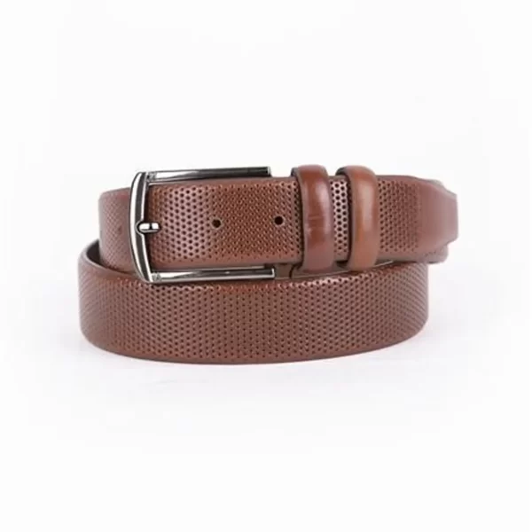 Cognac Tan Mens Belt Dress Perforated Leather ST01428 10