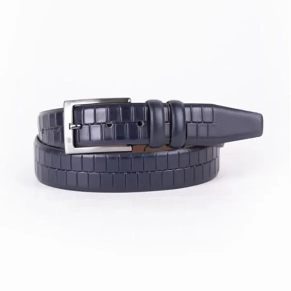 Dark Blue Mens Belt Dress Croco Embossed Leather ST01491 7