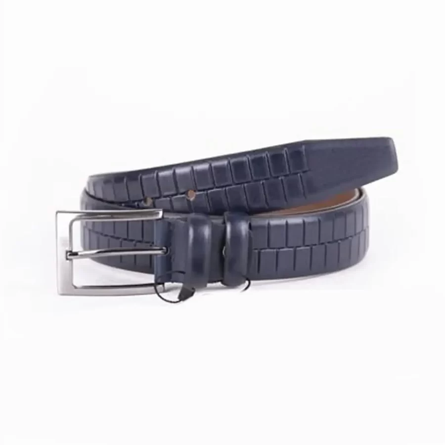 Dark Blue Mens Belt Dress Croco Embossed Leather ST01491 8