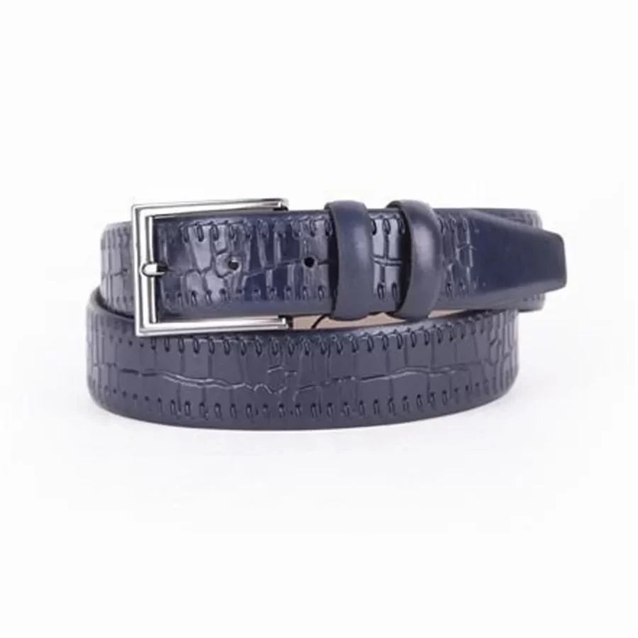 Dark Blue Mens Belt Dress Croco Embossed Leather ST01513 4