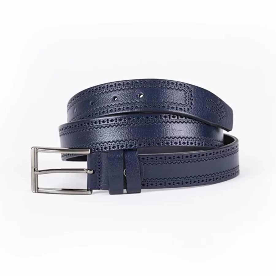 Dark Blue Mens Belt Dress Dotted Calf Leather ST01099 22