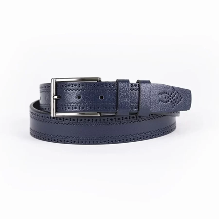 Dark Blue Mens Belt Dress Dotted Calf Leather ST01099 23