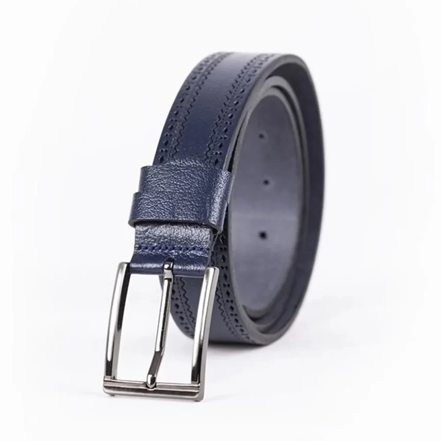 Dark Blue Mens Belt Dress Dotted Calf Leather ST01099 24