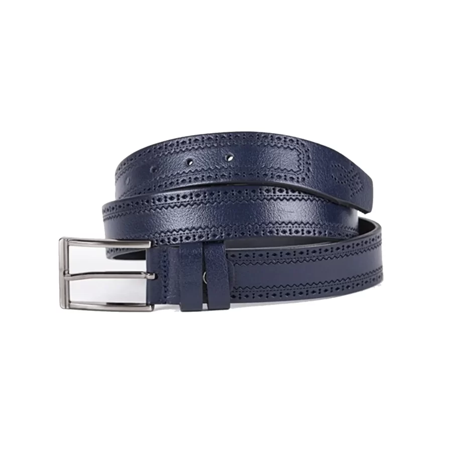 Dark Blue Mens Belt Dress Dotted Calf Leather ST01102 1