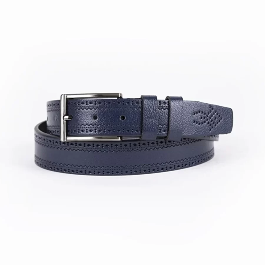 Dark Blue Mens Belt Dress Dotted Calf Leather ST01102 2