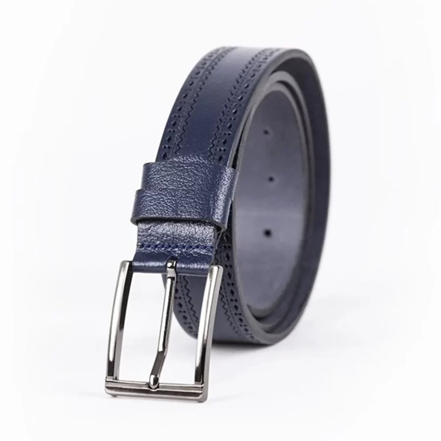 Dark Blue Mens Belt Dress Dotted Calf Leather ST01102 3