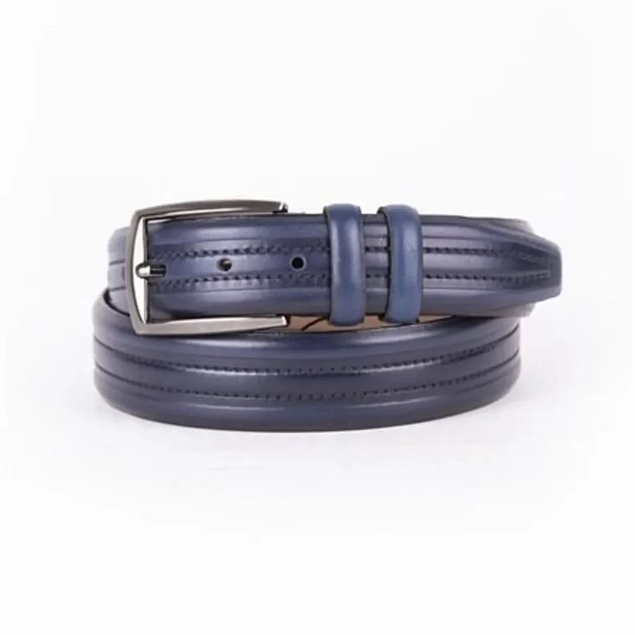 Dark Blue Mens Belt Dress Dotted Line Leather ST01420 1