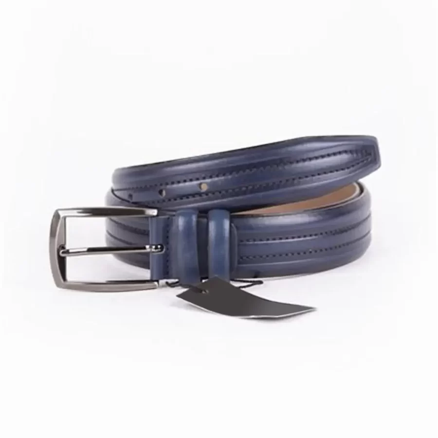 Dark Blue Mens Belt Dress Dotted Line Leather ST01420 2