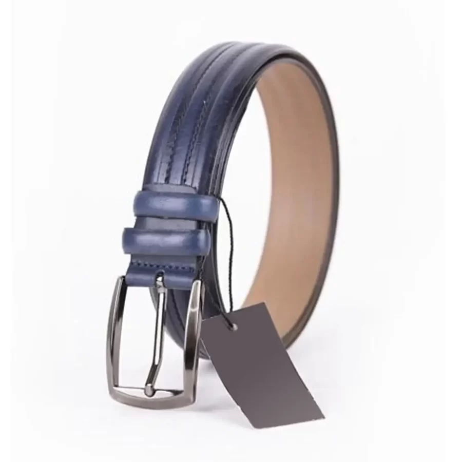 Dark Blue Mens Belt Dress Dotted Line Leather ST01420 3