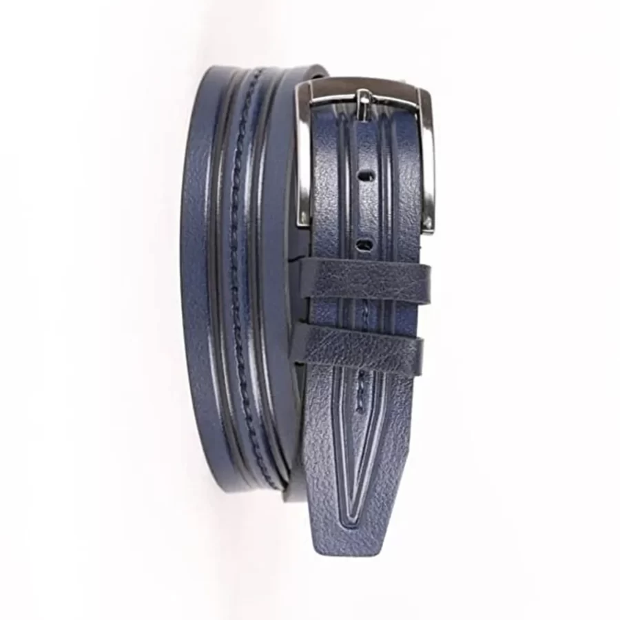 Dark Blue Mens Belt Dress Embossed Calf Leather ST01033 4