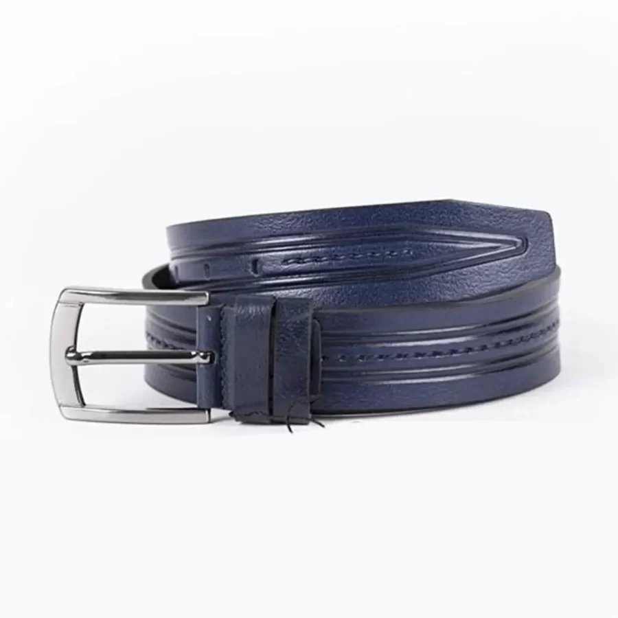 Dark Blue Mens Belt Dress Embossed Calf Leather ST01033 5