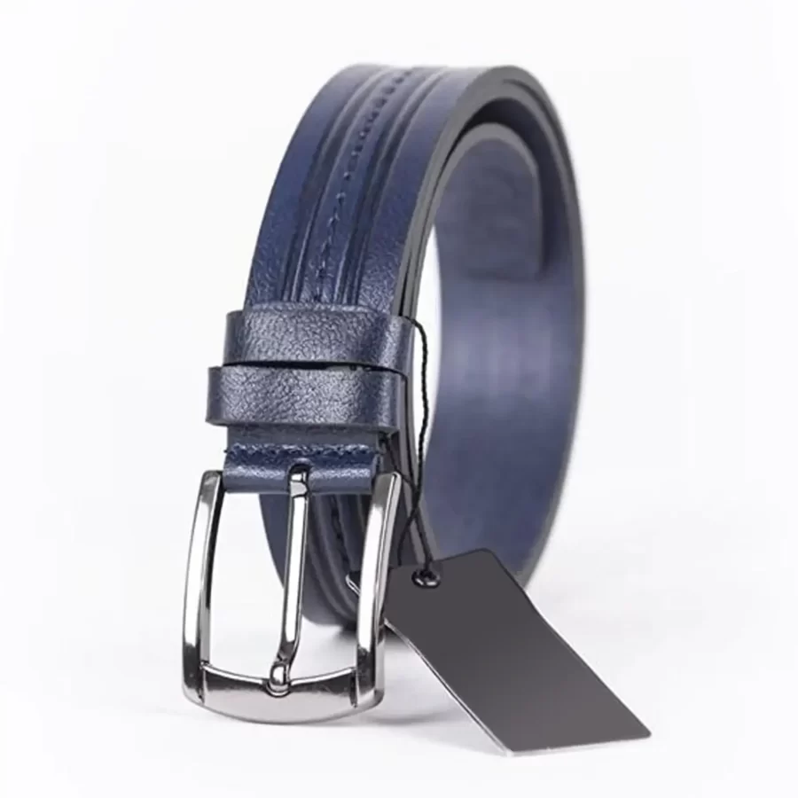 Dark Blue Mens Belt Dress Embossed Calf Leather ST01033 6
