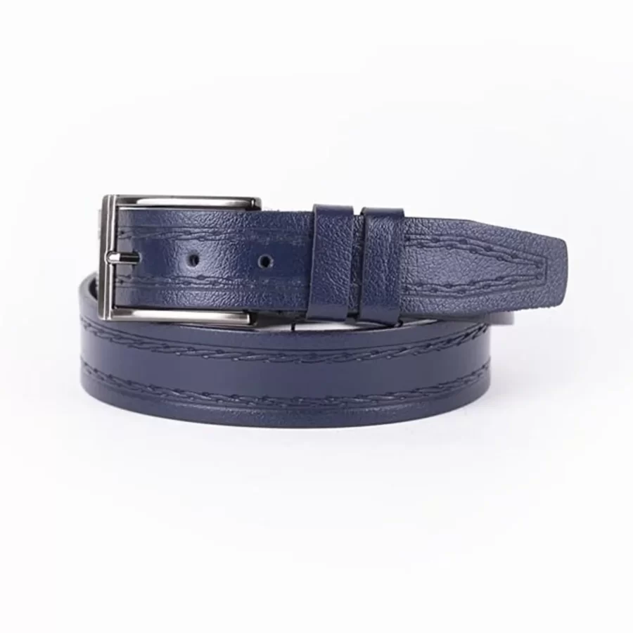 Dark Blue Mens Belt Dress Embossed Calf Leather ST01092 1