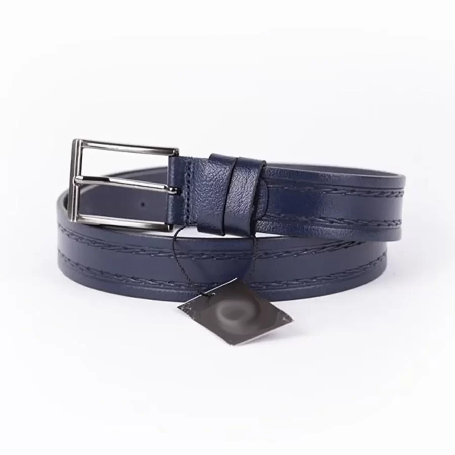 Dark Blue Mens Belt Dress Embossed Calf Leather ST01092 2