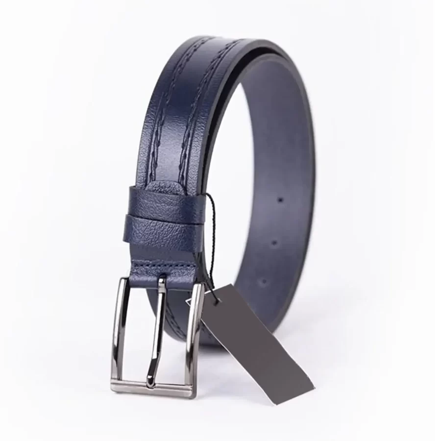 Dark Blue Mens Belt Dress Embossed Calf Leather ST01092 3