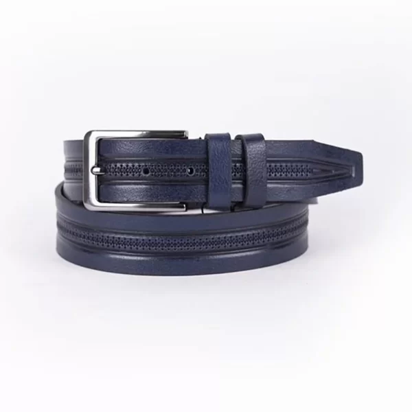 Dark Blue Mens Belt Dress Embossed Calf Leather ST01096 1