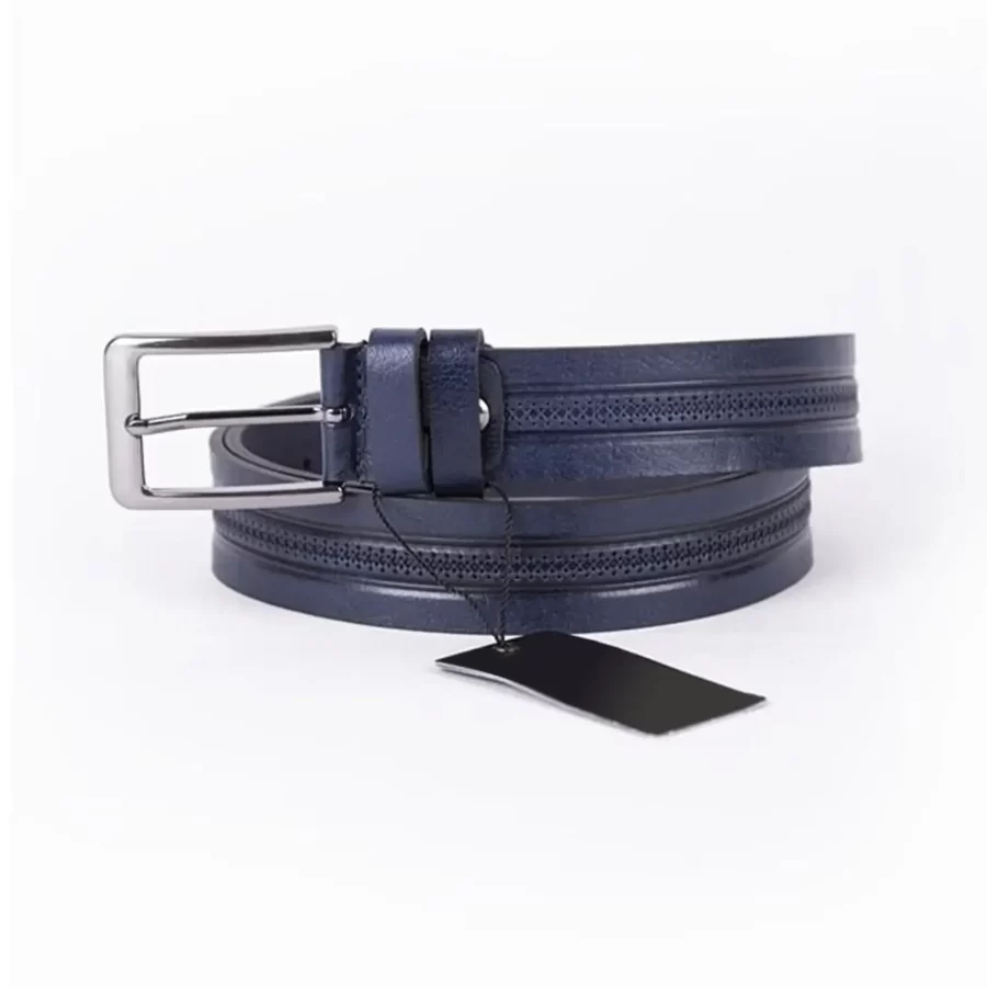 Dark Blue Mens Belt Dress Embossed Calf Leather ST01096 2